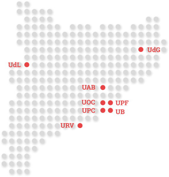 Mapa de Catalunya amb la ubicació de les universitats públiques catalanes